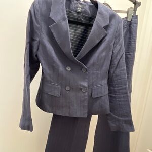 Pant suit blue linen with navy pin stripe H & M